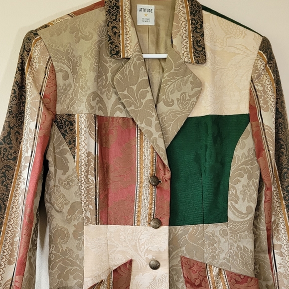Vintage ATTITUDE patchwork funky blazer American Trendsetter multi pattern - Picture 2 of 8